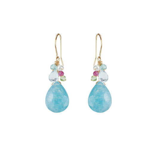 Blue quartz cluster hook earrings by Mounir